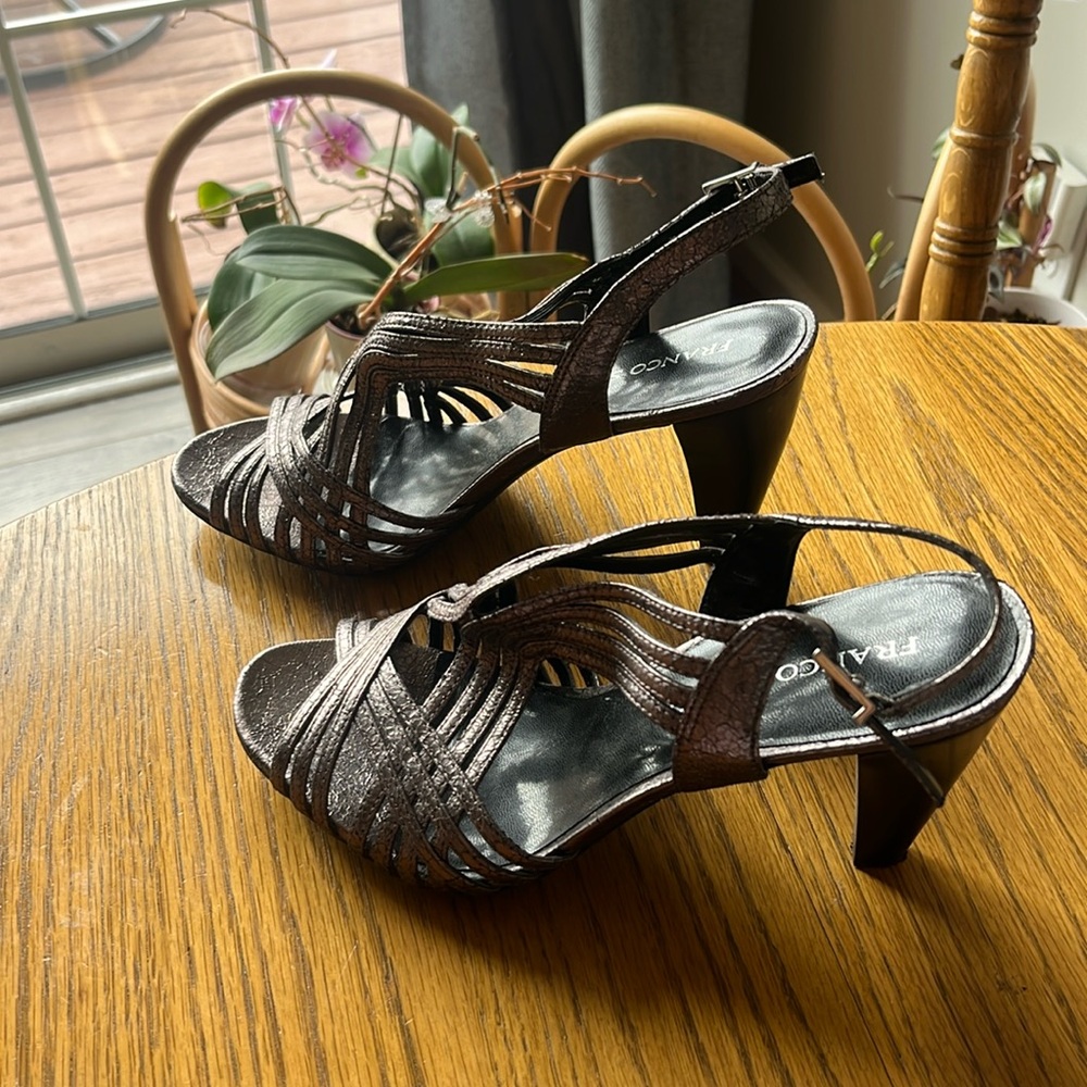 Brand new Franco Sarto shiny silver gray heels; great for going out!
